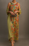Women's Printed Maxi Dress with Matching Open Front Coat