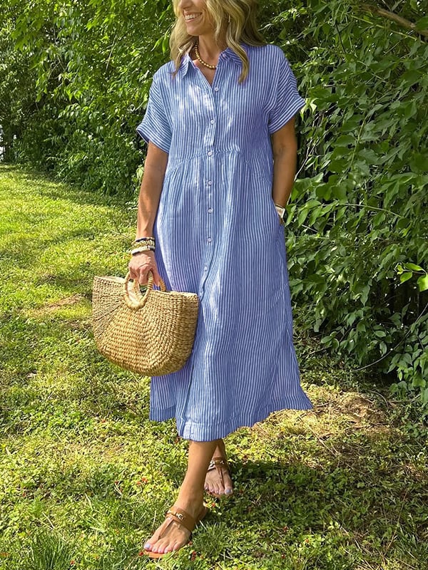 Robe midi longue à rayures verticales pour femme