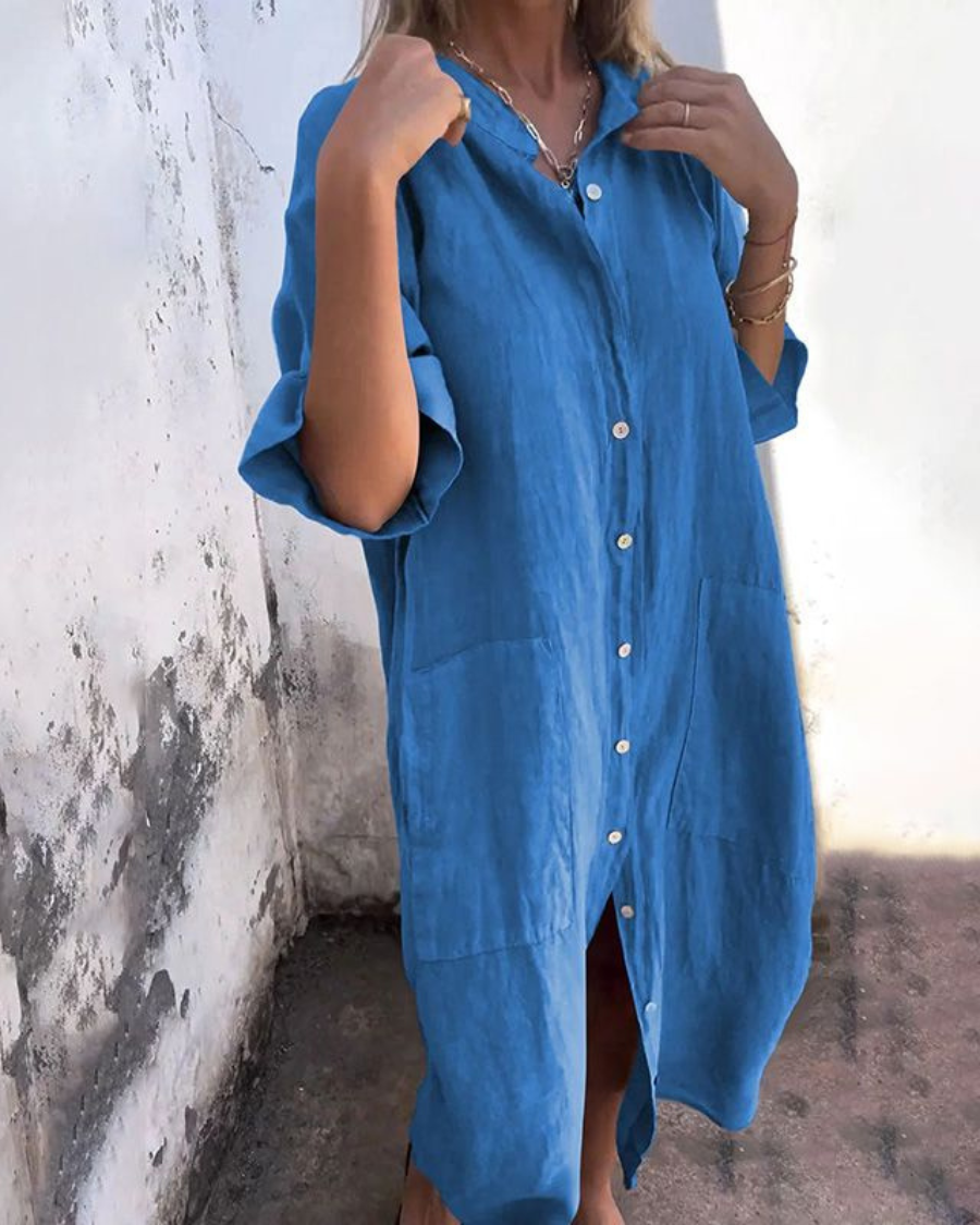 Robe chemise bohème pour femmes, style midi décontracté