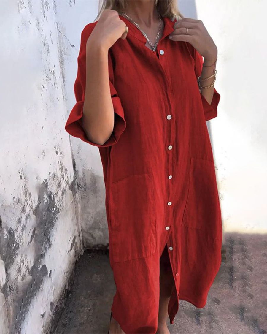 Robe chemise bohème pour femmes, style midi décontracté