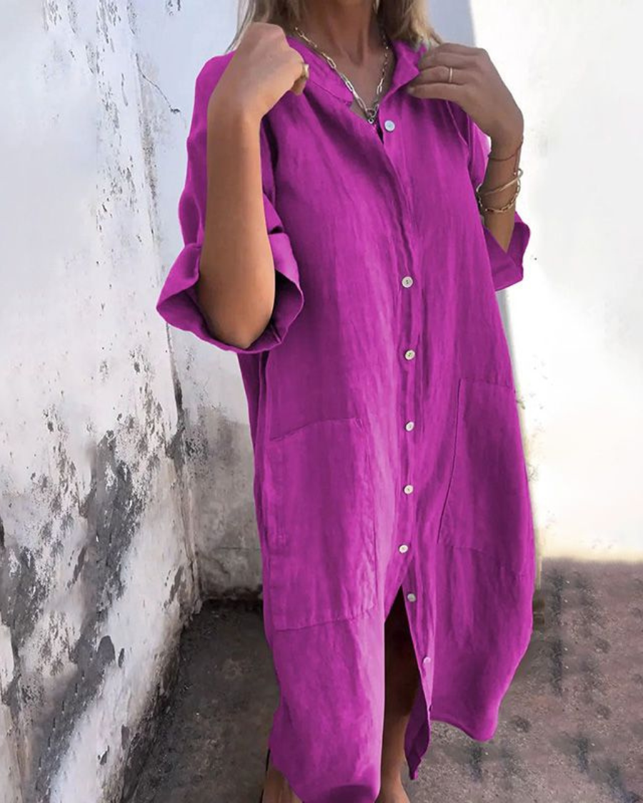 Women's Boho Shirt Dress Button Up Relaxed Fit Dress