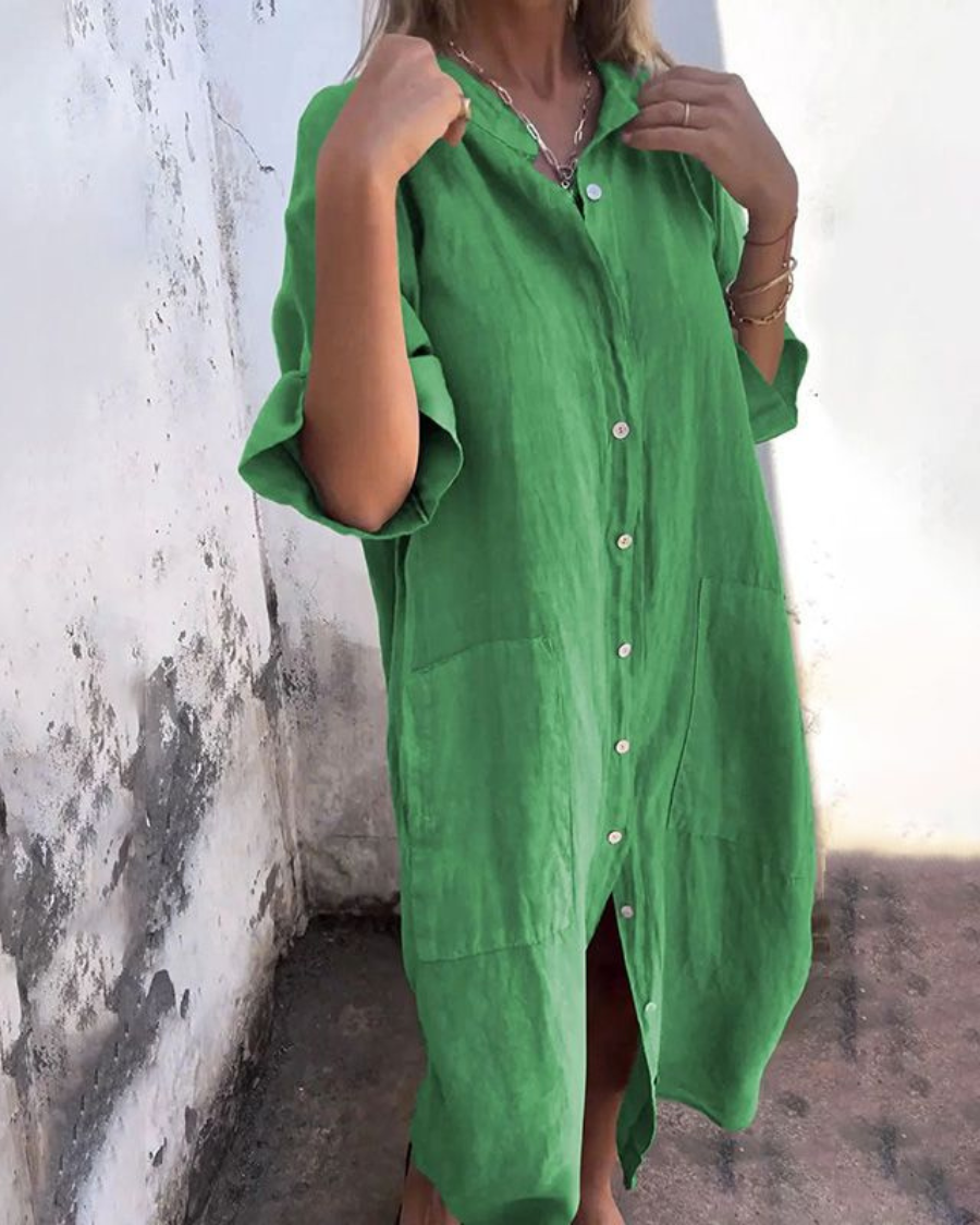 Women's Boho Shirt Dress Button Up Relaxed Fit Dress