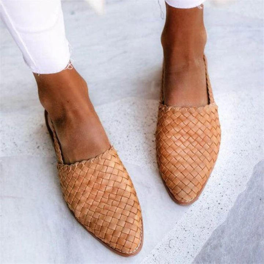 Ballerines en cuir tressé pour femmes, à enfiler, chaussures élégantes