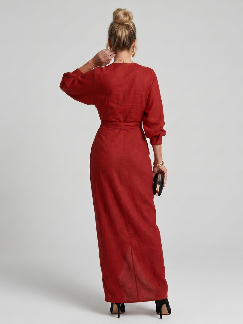 Robe midi cache-cœur superposée à manches longues et encolure en V