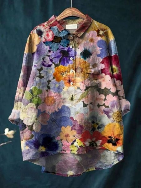 Blouse fleurie boutonnée pour femme, coupe décontractée