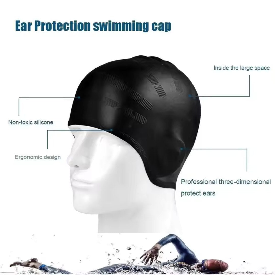 Bonnet de natation en silicone premium HydroFit avec protection des oreilles pour cheveux longs et confort imperméable