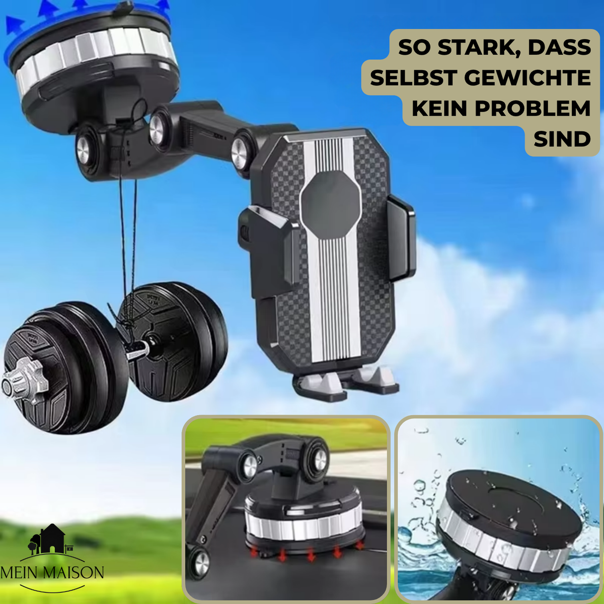 Car Phone Holder with Strong Suction and 360° Rotation for One-Handed Use and Universal Compatibility
