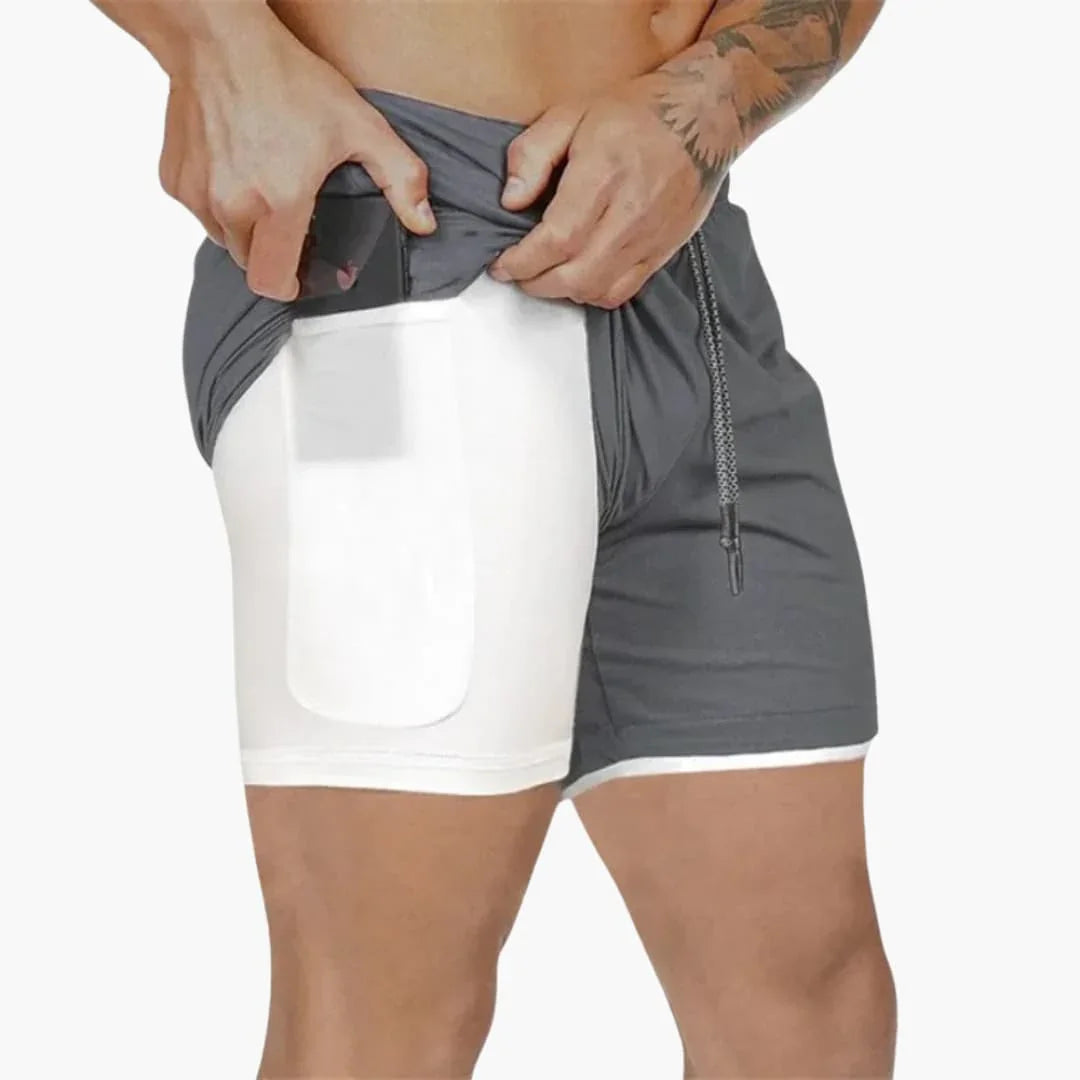 Men's Lightweight 2-in-1 Fitness Shorts with Compression Layer and Inner Pocket
