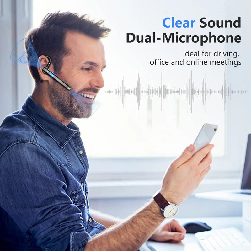 Vezeték nélküli Bluetooth-headset fülkampóval és töltőtokkal