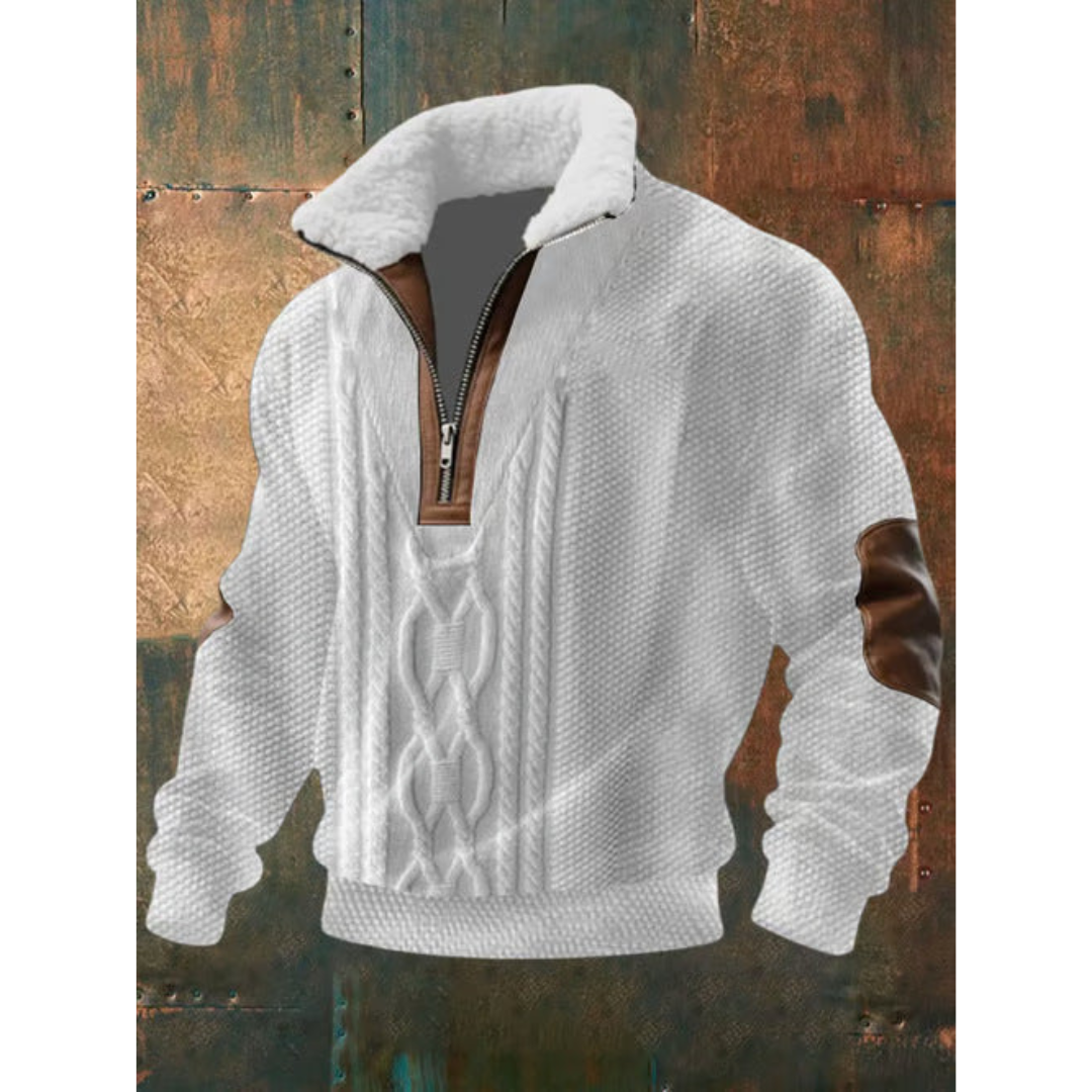 Pull-over pour homme à col montant zippé et motif losanges