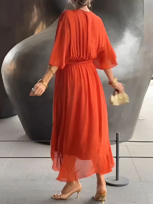 Women’s Wrap Midi Dress with Elegant Flowing Fit