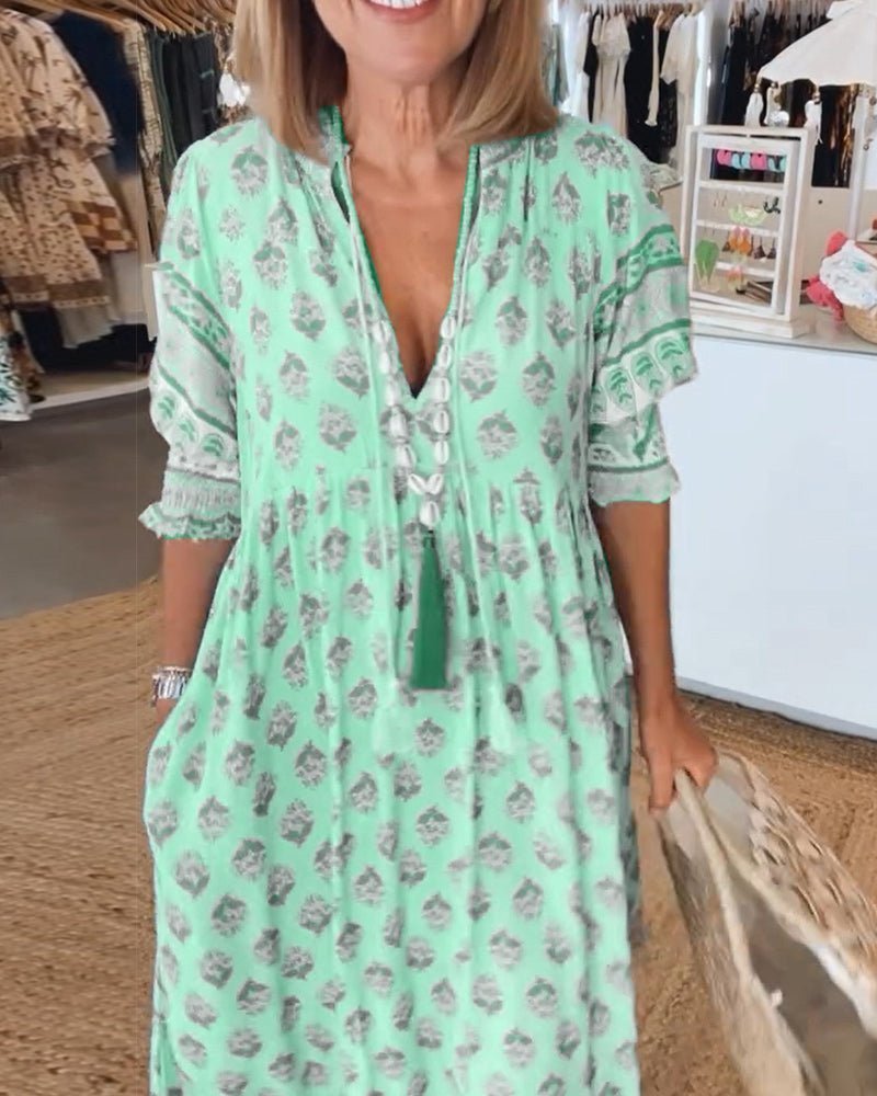 Robe maxi à col en V fleurie pour femmes, coupe décontractée et élégante