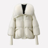 Quilted Puffer Jacket for Women with Detachable Faux Fur Collar and Ribbed Cuffs