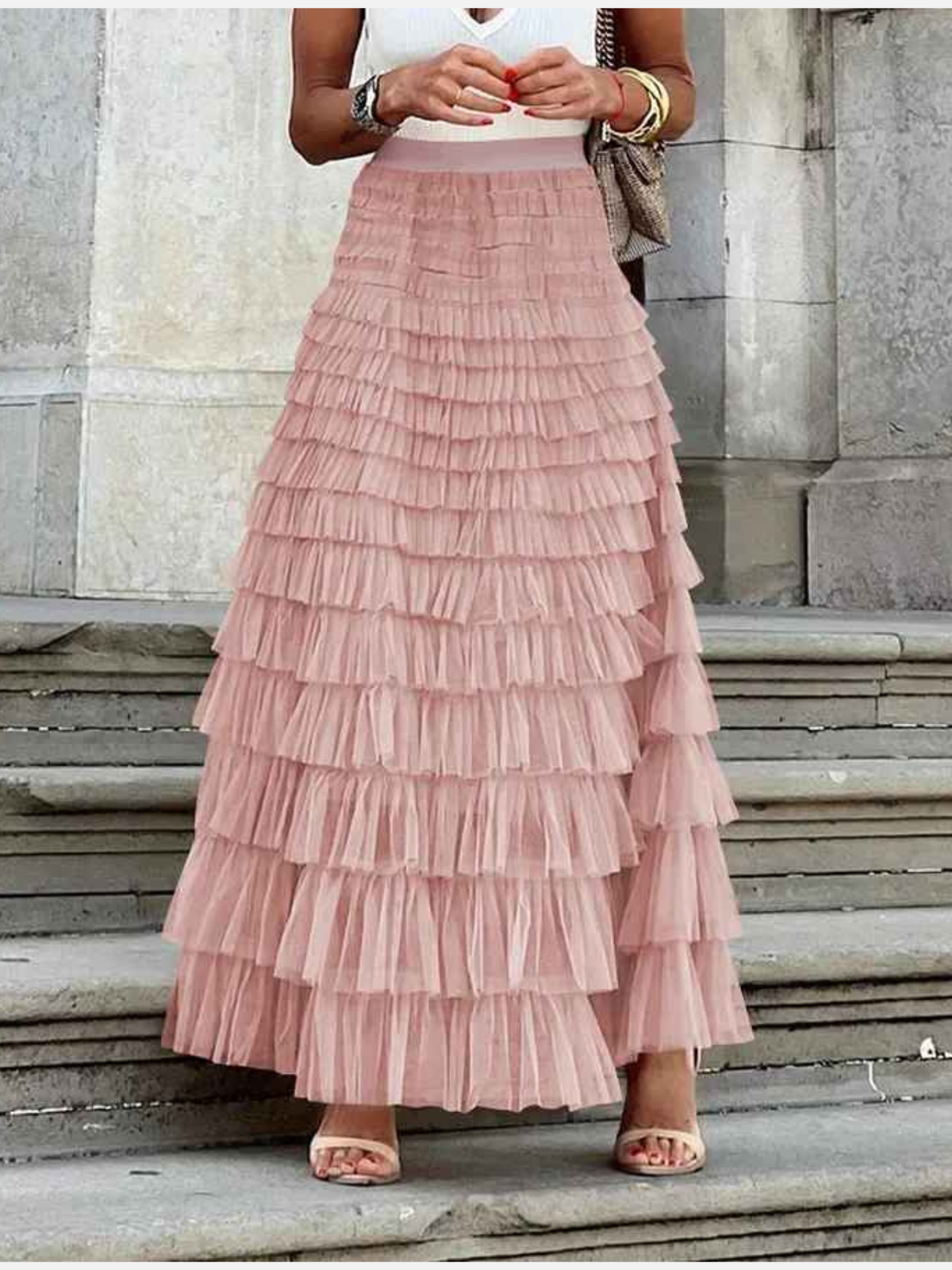 Jupe maxi à volants pour femmes, style bohème élégant