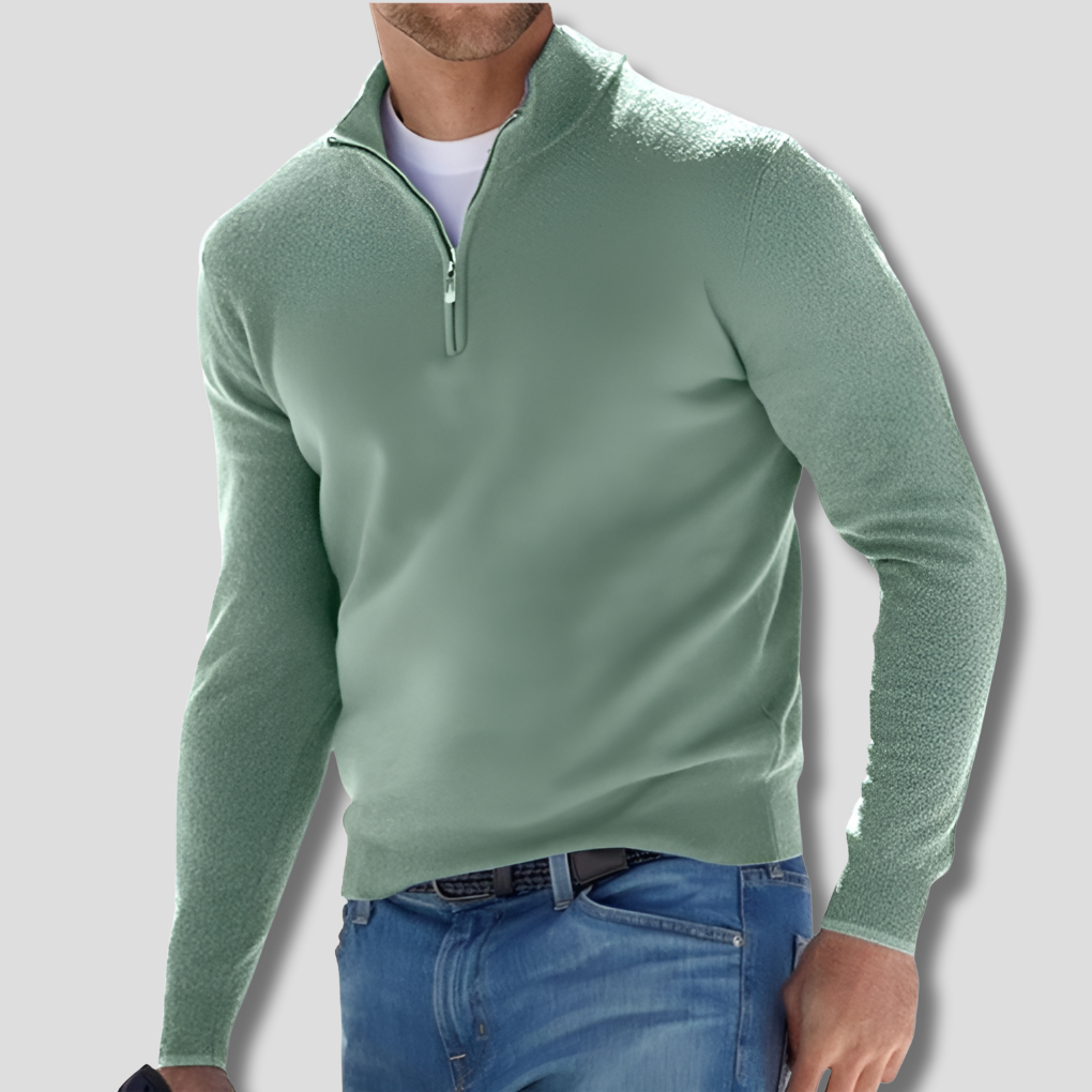 Pull élégant pour homme en mélange de coton à col zippé