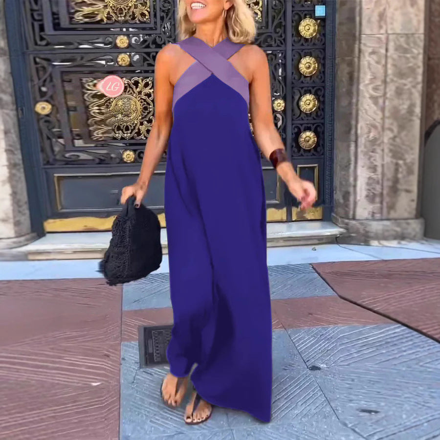 Women's Crossed Neck Maxi Dress Elegant Flowing Fit