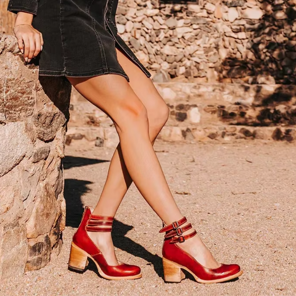 Women's Heeled Sandals Buckle Strap Block Heel Elegant Shoes