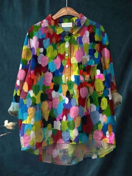 Chemise fleurie à manches longues avec col pour femme