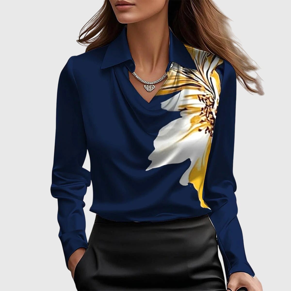Blouse en satin pour femmes, col bénitier, manches longues, haut élégant