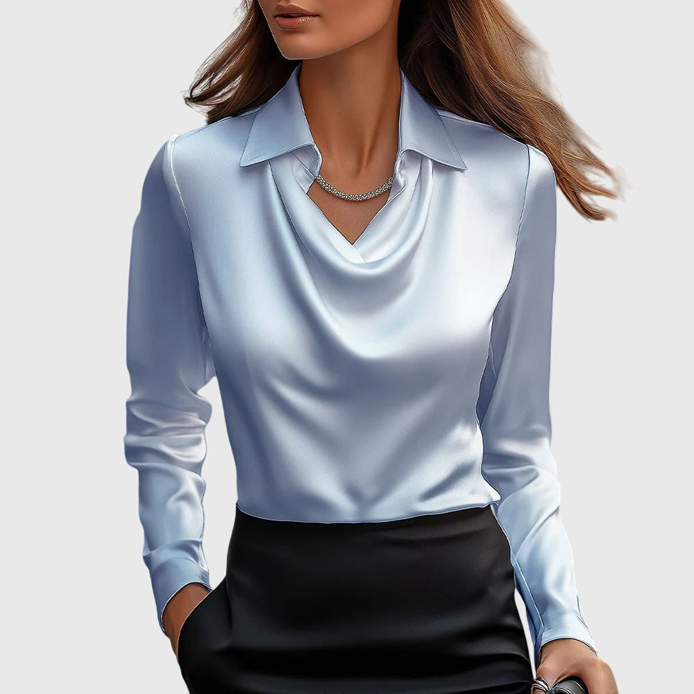 Blouse en satin pour femmes, col bénitier, manches longues, haut élégant