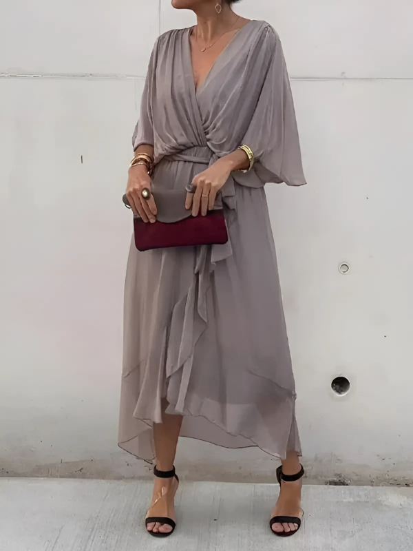 Robe midi portefeuille pour femmes, coupe élégante et fluide