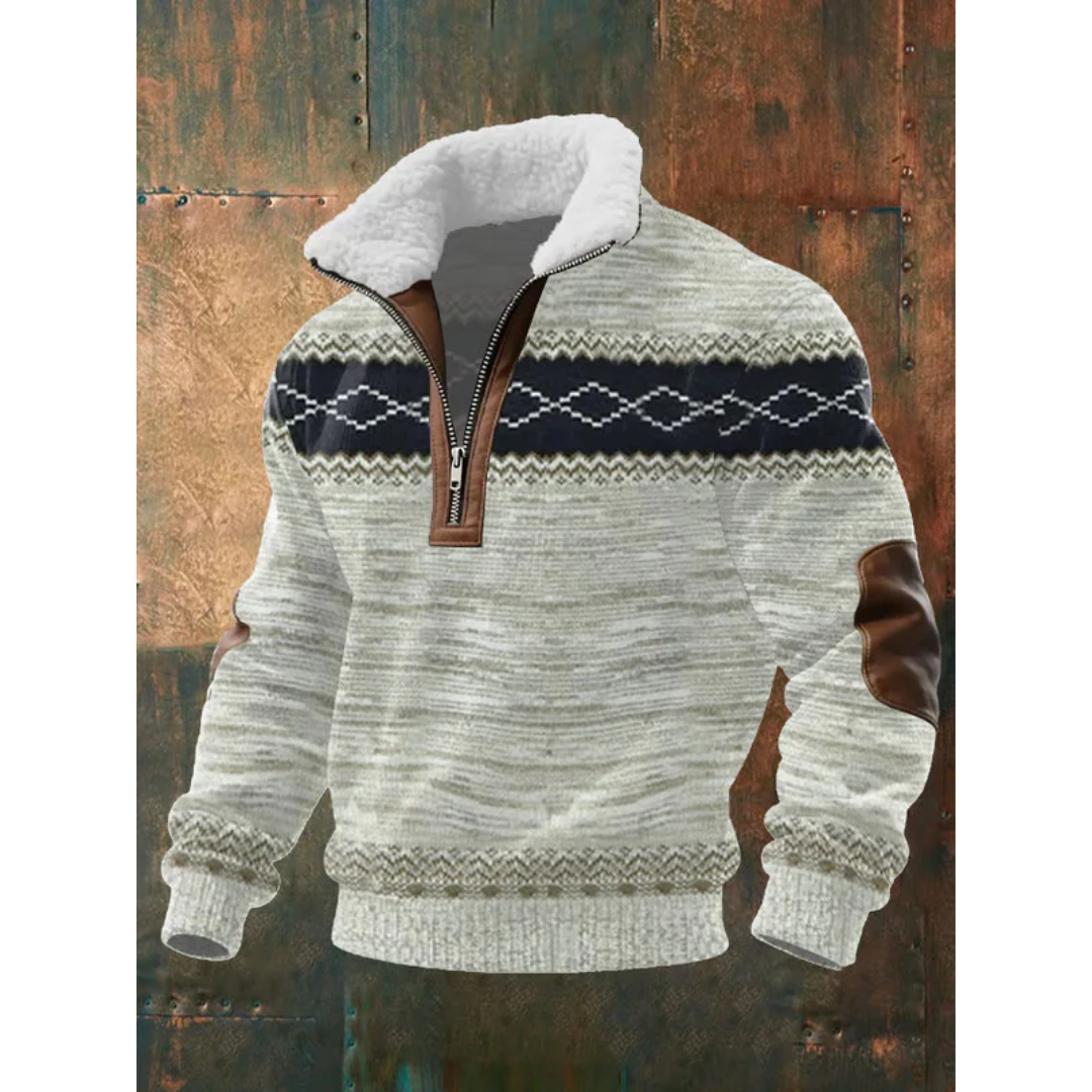Pull-over pour homme à col montant zippé et motif losanges