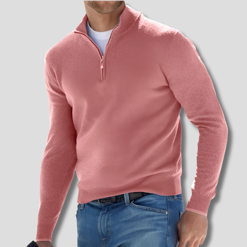 Pull élégant pour homme en mélange de coton à col zippé