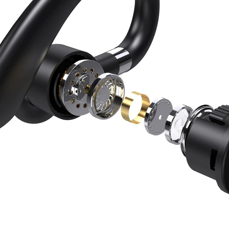 Vezeték nélküli Bluetooth-headset fülkampóval és töltőtokkal