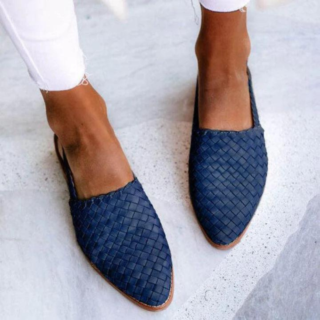 Ballerines en cuir tressé pour femmes, à enfiler, chaussures élégantes