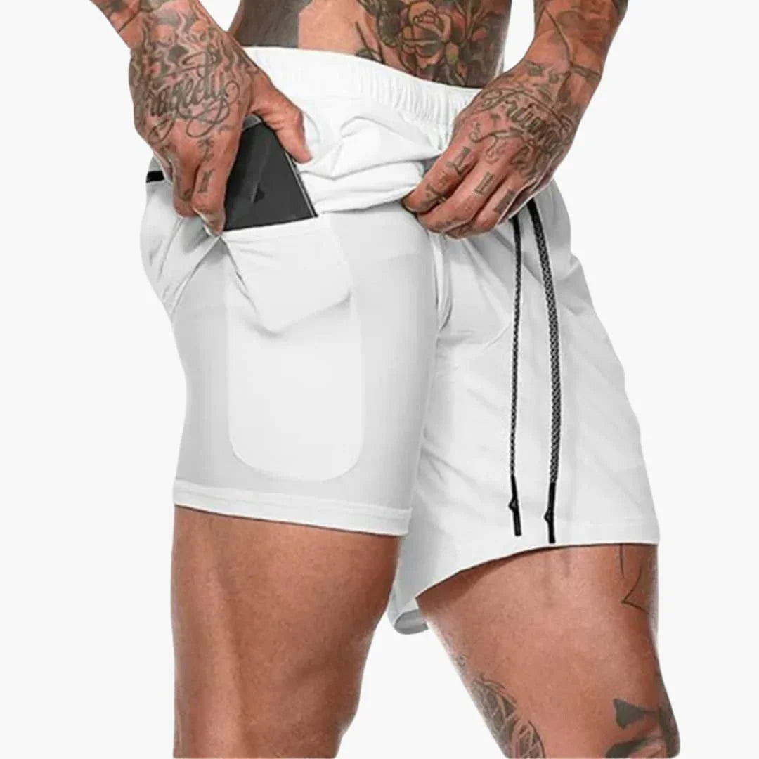 Men's Lightweight 2-in-1 Fitness Shorts with Compression Layer and Inner Pocket