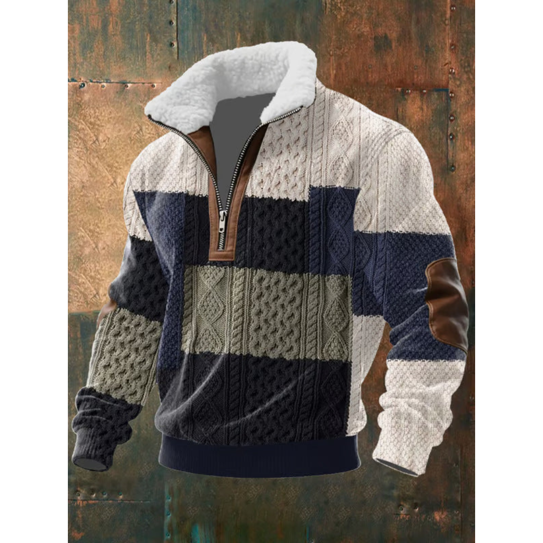 Pull-over pour homme à col montant zippé et motif losanges