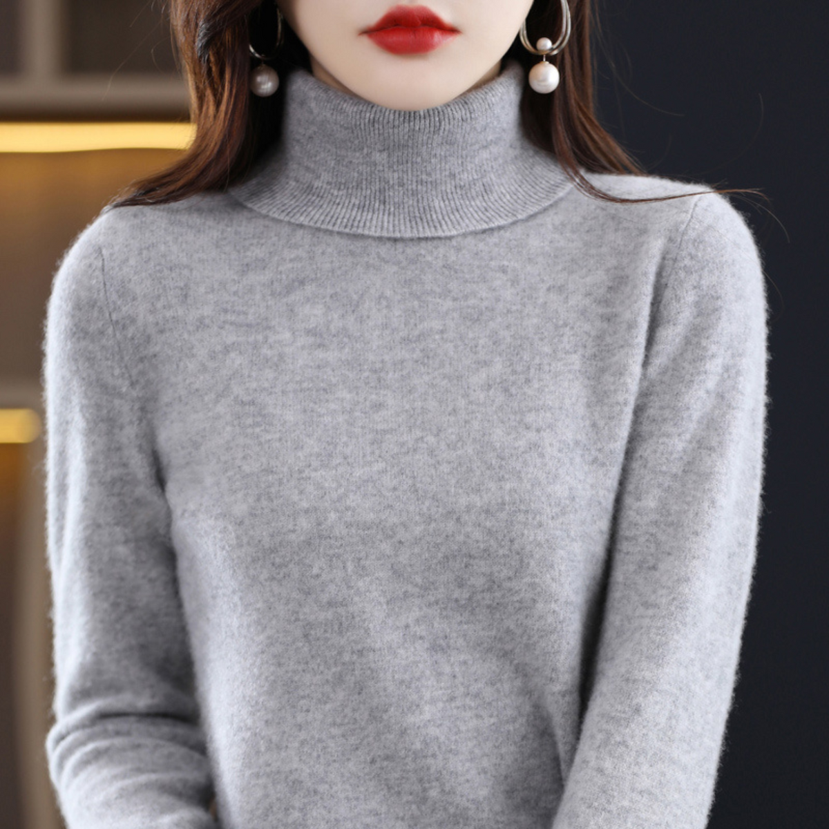 Pull à col roulé pour femme à manches longues