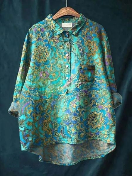 Blouse fleurie boutonnée pour femme, coupe décontractée