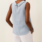Women's Sleeveless Roll Collar Top Relaxed Fit Elegant Summer Blouse