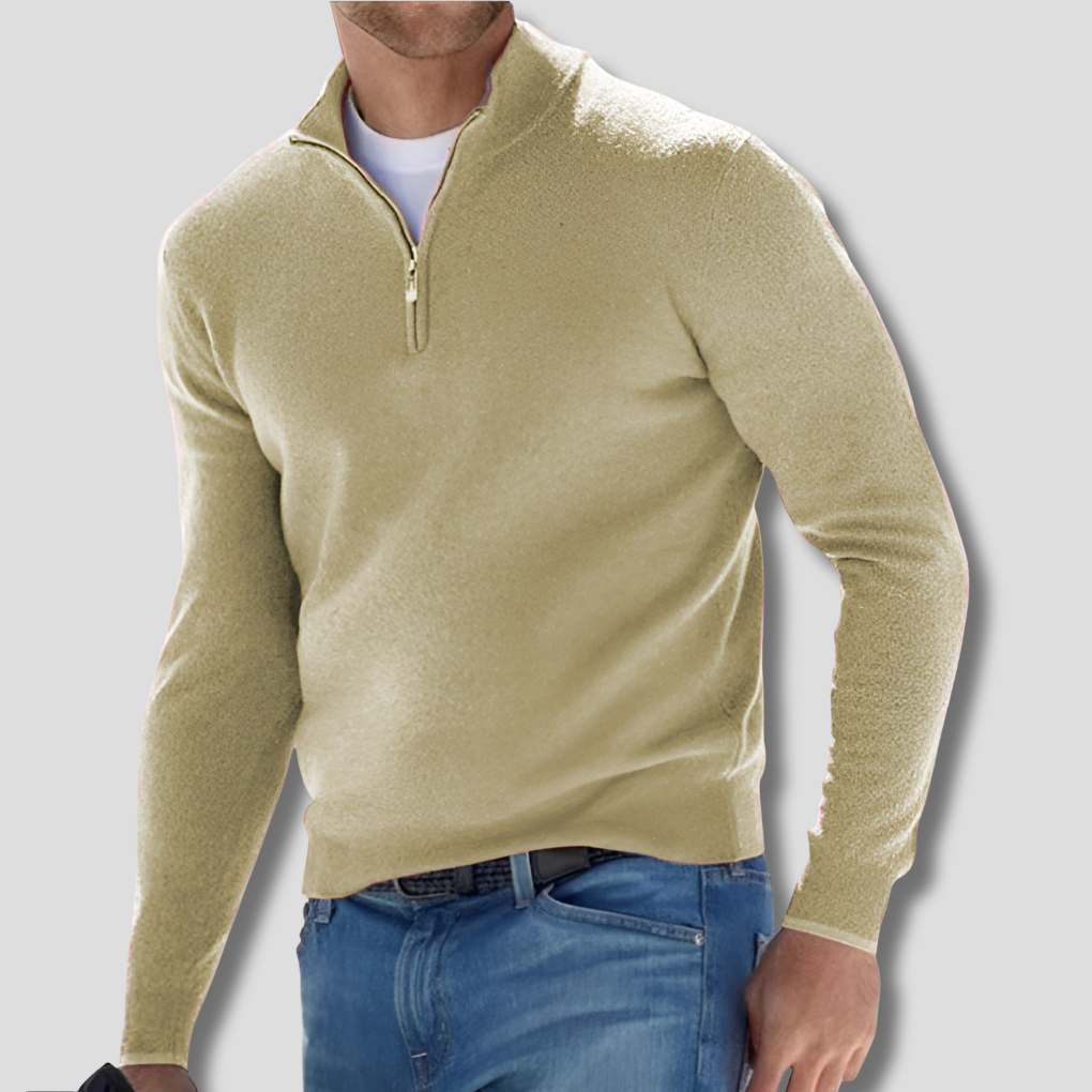 Pull élégant pour homme en mélange de coton à col zippé
