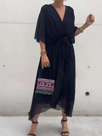 Women’s Wrap Midi Dress with Elegant Flowing Fit