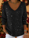 V-Neck Long Sleeve Blouse with All-Over Sparkle