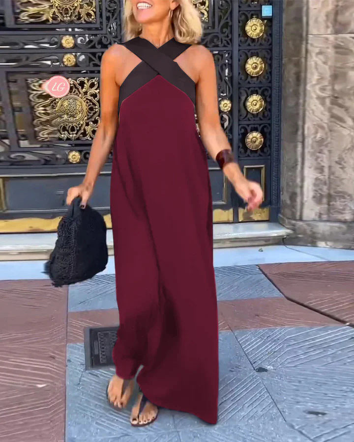 Women's Crossed Neck Maxi Dress Elegant Flowing Fit