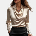 Women's Satin Blouse Cowl Neck Long Sleeve Elegant Top
