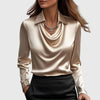 Women's Satin Blouse Cowl Neck Long Sleeve Elegant Top