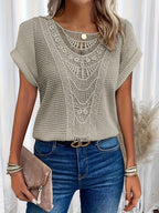 Women's Crochet Detail Short Sleeve Blouse