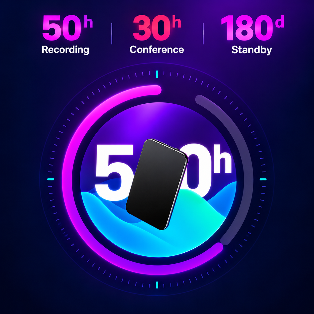 Mini-enregistreur vocal numérique – enregistrement audio HD de 50 h, design portable ultra-fin