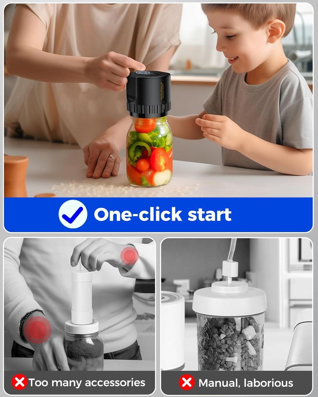 Scelleuse sous vide électrique pour bocaux Mason avec couvercles, kit portable de conservation des aliments
