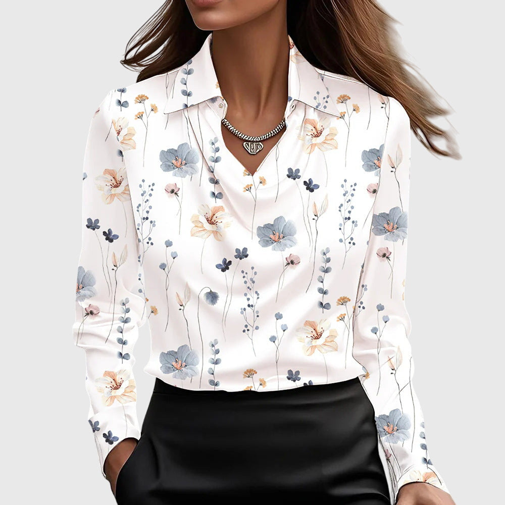 Blouse en satin pour femmes, col bénitier, manches longues, haut élégant