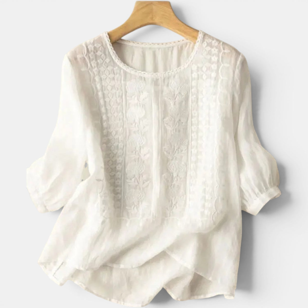 Women's Casual Embroidered Top with Round Neck