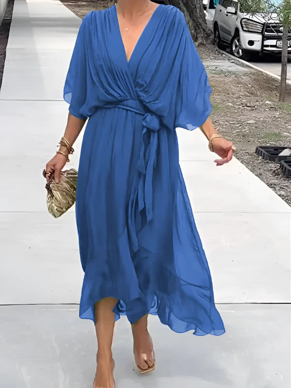 Robe midi portefeuille pour femmes, coupe élégante et fluide
