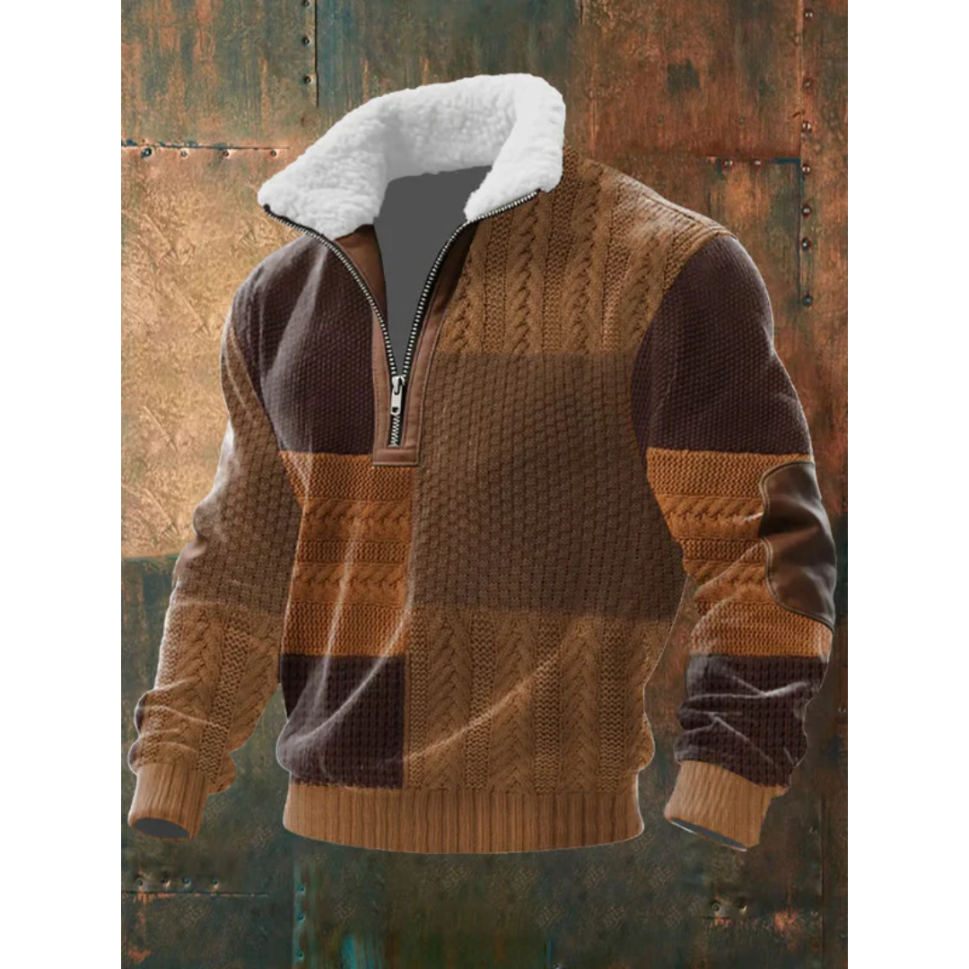 Pull-over pour homme à col montant zippé et motif losanges