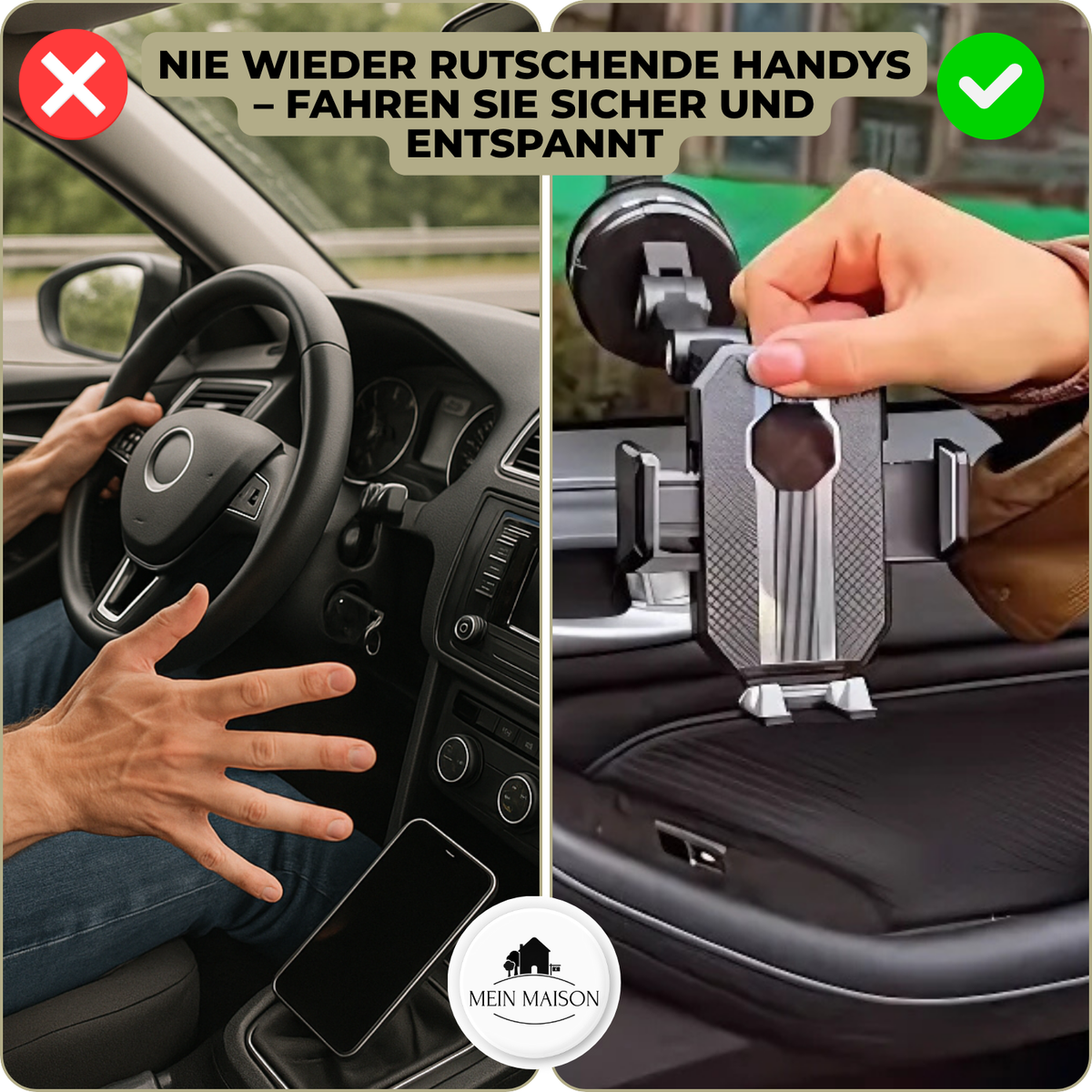 Car Phone Holder with Strong Suction and 360° Rotation for One-Handed Use and Universal Compatibility
