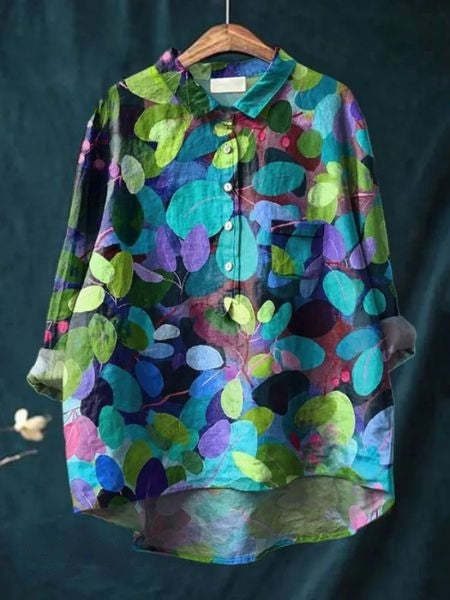 Blouse fleurie boutonnée pour femme, coupe décontractée