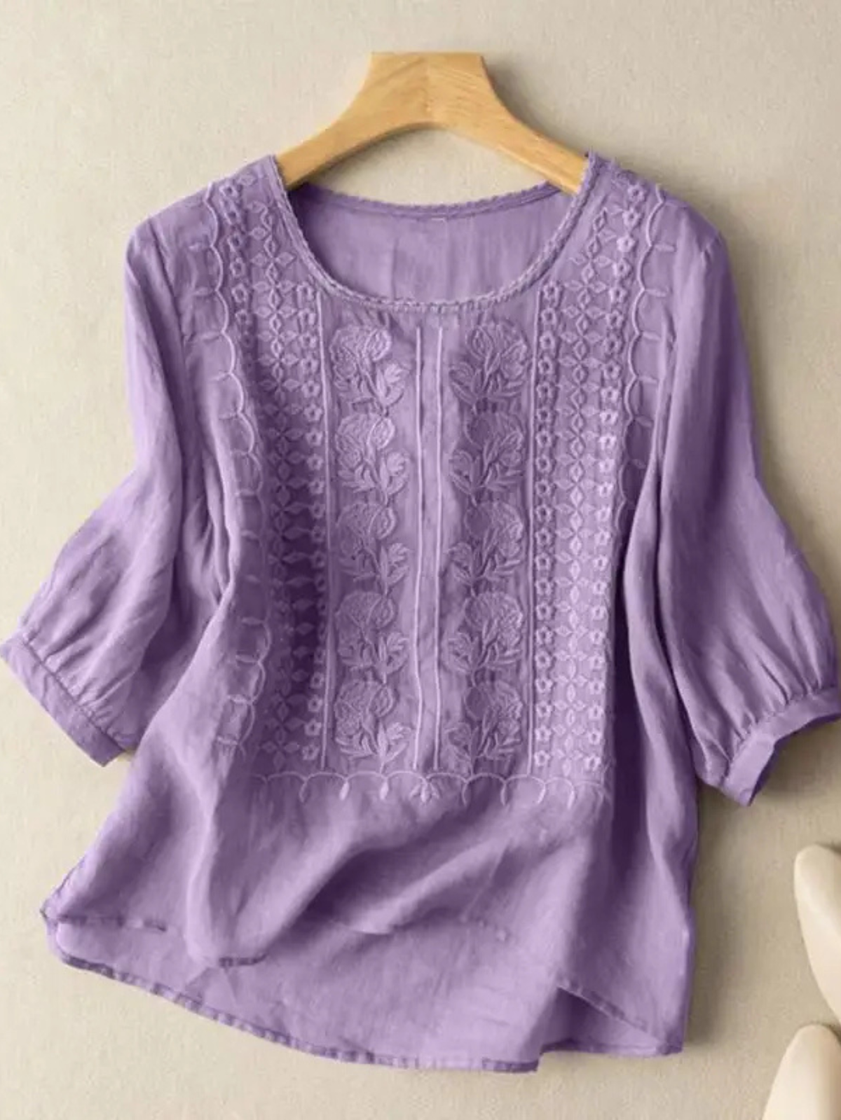 Women's Casual Embroidered Top with Round Neck